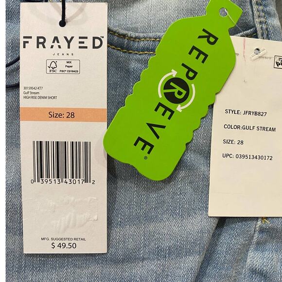 FRAYED DENIM High Rise Denim Shorts Gulf Stream Size 28 - Picture 6 of 10
